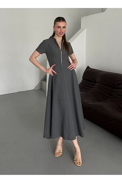 Laluvia Rochie gri cu fermoar în față - 4824