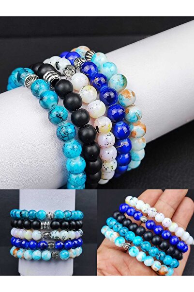 Lio20 5'li الخزف مطلي الحجر الطبيعي سوار للجنسين الإكسسوارات المجوهرات هدية سوار