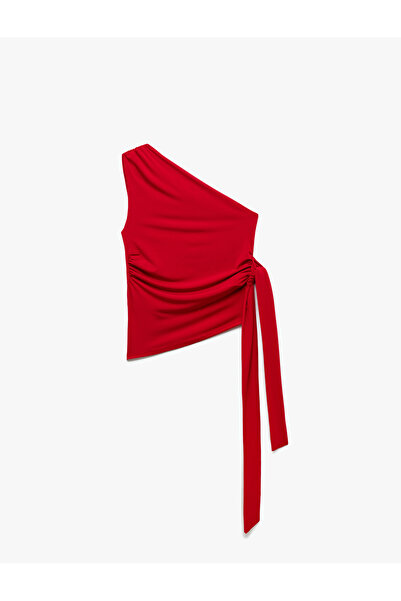 Koton Sleeveless Tie-Up Detail Asymmetrical Drape Detail One Shoulder Blouse