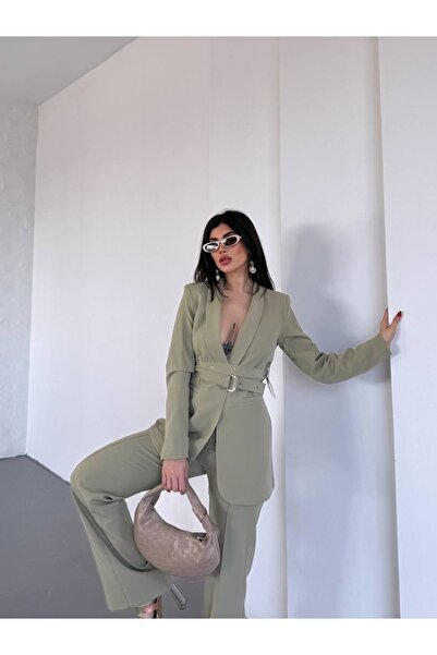 Ekim Store Set de sacou dublu cu centura cu ochi