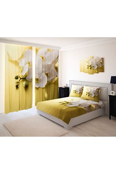 Elmas Dizayn ستارة خلفية مكونة من قطعتين ومجموعة مفروشات King Sıza مكونة من 4...