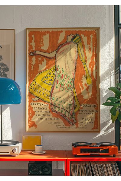 Taranist Αφίσα - Mucha Hot Orange και Yellow Print Bohemian Decor