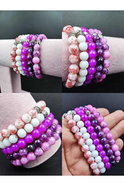 Lio20 Set of 5 Porcelain Coated Natural Stone Bracelet Unisex Accessory Bijou...