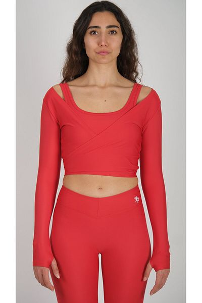Keep Risen Red Wrap Waist Crop Blouse
