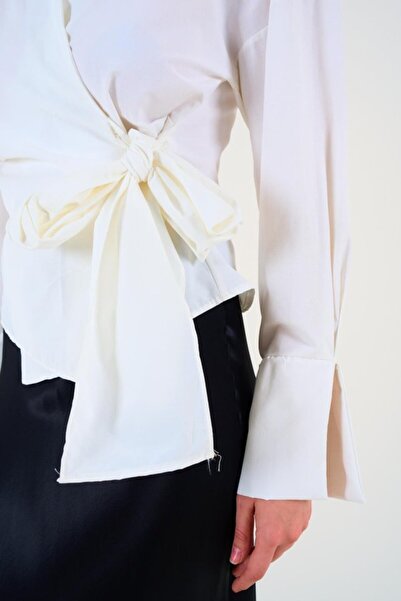 Deridün Yıldız Shoes Plain Side Tie Shirt - Ecru