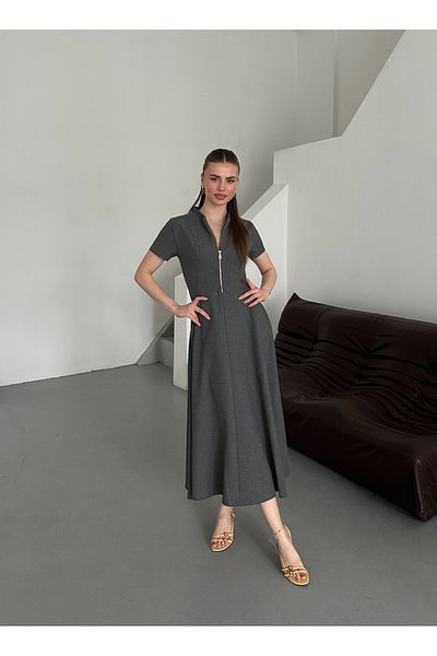Laluvia Rochie gri cu fermoar în față - 4824