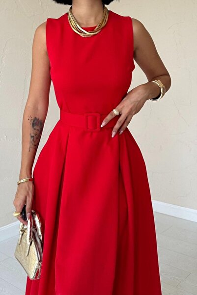 TİANA Eyesof Red Halter Neck Flared Dress