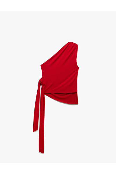 Koton Sleeveless Tie-Up Detail Asymmetrical Drape Detail One Shoulder Blouse