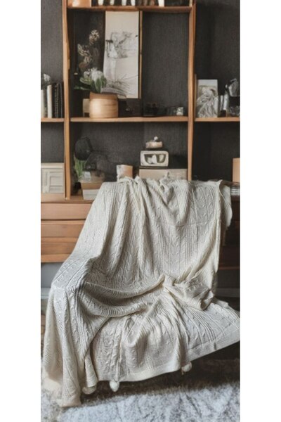 ZADE HOME Трикотажний плед з помпонами 130x160, зручний для дивана та телевізора