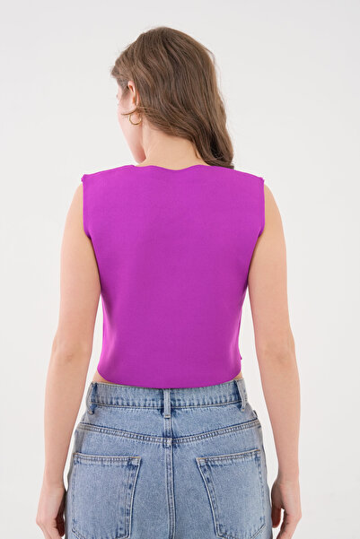 WOMAN VISION Жіночий еластичний трикотажний матеріал з дизайнерськими ґудзиками, фіолетовий укорочений жилет 9902