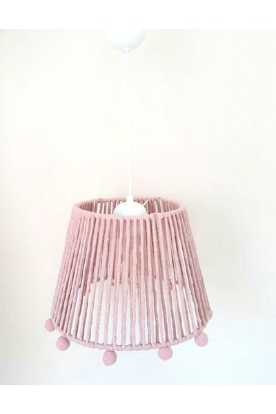 C&A&B KUZEY AVİZE Pink Macrame Rope Wrapped Pink Pompom Pendant Lamp Chandelier