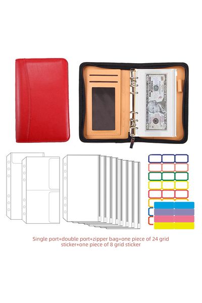 Choice A6 Red A set A6 Business Budget Planner PU Leather Folder Padfolio Budget Binder  Envelope Organizer