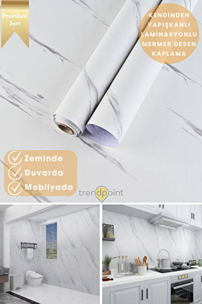 Trendpoint Kendinden Yapışkanlı Mermer Görünümlü 60cm×300cm Premium Zemin Duv...