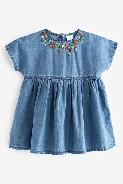 GAistKids Rochie de blugi cu broderie florală pentru fete