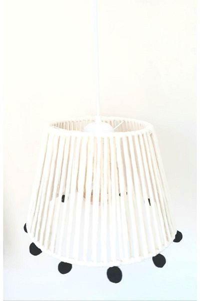 C&A&B KUZEY AVİZE Ecru Macrame Rope Wrapped Black Pompom Pendant Lamp Chandelier
