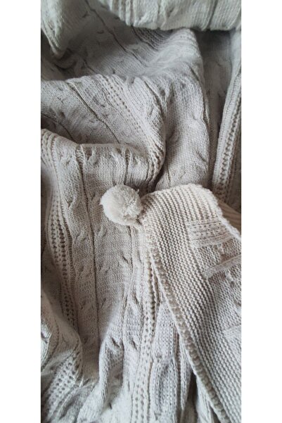 ZADE HOME Ponponlu Triko Tv-Battaniyesi 130 X 160 Cm Şal Ve Koltuk Için Kullanabilirsin Şal Triko