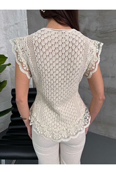 Elif Özbey Butik Κρεμ δαντελένιο γιλέκο