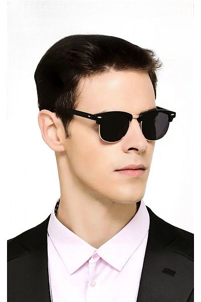 BAPPİR Men's Sunglasses - Uv400 Filter, Protected Clup Muster, Black Gold Color Frame