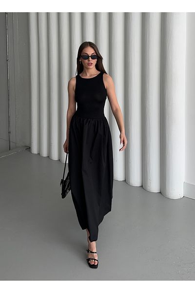 Laluvia Rochie neagră plisată cu mâneci zero - 202068