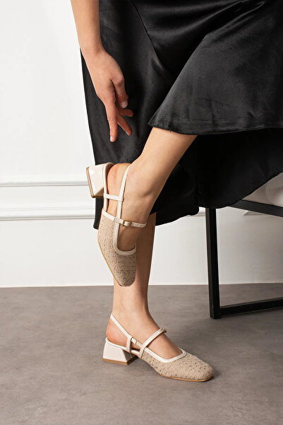 Şahnur Κομψά γυναικεία παπούτσια μπαλαρίνας με κοντό τακούνι, καθημερινά ελαφριά, με λεπτομέρεια από τουίντ ή λουστρίνι