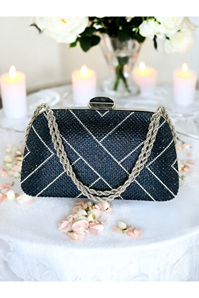 Biçanta Темно-синя сумочка з ланцюжковими ручками для вечірнього вбрання, випускного вечора, весілля, заручин