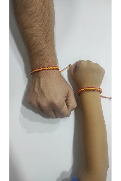 Aksesuar Taraftar baba - oğul kombin makrome örgü bileklik, sarı, kırmızı, Galatasaray, Göztepe