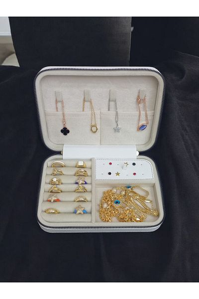 Moda fiesta Μεγάλο μέγεθος (14×21) Organizer Κουτί αποθήκευσης κοσμημάτων Ταξιδιωτική θήκη κοσμημάτων Δερμάτινη ξύλινη θήκη