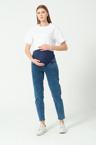 BUSA Blugi cu bandă abdominală flexibilă pentru gravidă Mom Fit Blue