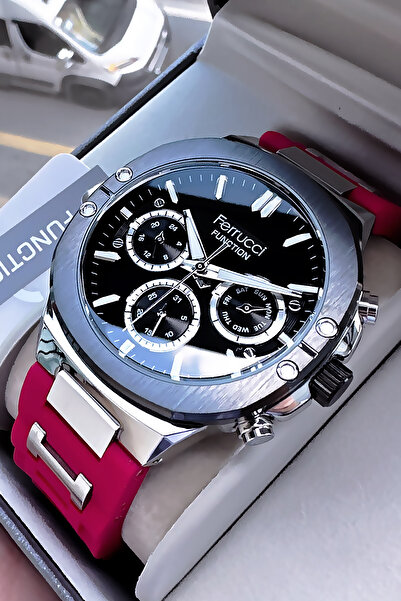 Ferrucci Function Orijinal Erkek Kol Saati Su Geçirmez Kırmızı Silikon Kordon + Hediye Bileklik FRE2050C1