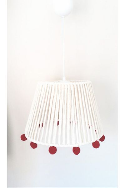 C&A&B KUZEY AVİZE Ecru Macrame Rope Wrapped Claret Red Pompom Baby and Children's Room Pendant Lamp Chandelier