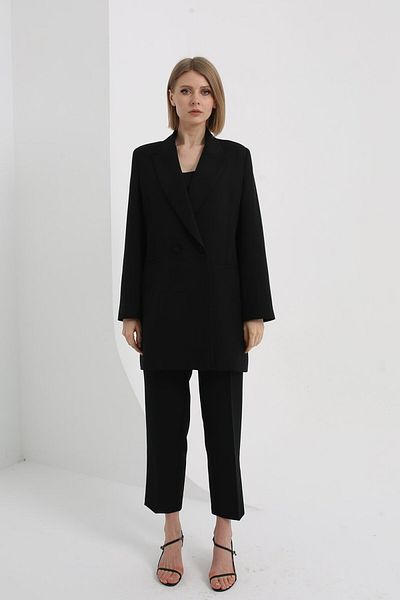 Nurs Kuruva Buttoned Blazer Suit - Black