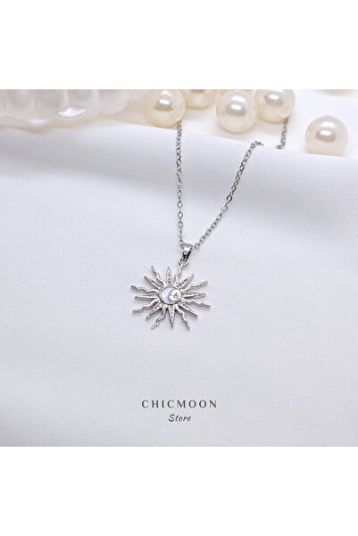 CHICMOON STORE Silver Color Moon Detailed Sun Necklace