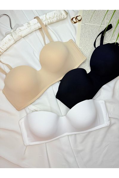 ROZENİN LINGERIE Ασπρόμαυρο Skin Σετ 3 σουτιέν Lotus Strapless Recovery