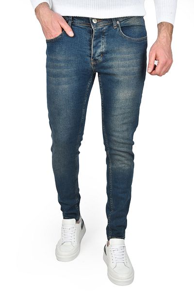 DeepSEA Blugi pentru bărbați, albastru bleumarin, slim-fit, din lycra, spălat cu piatră 2504714