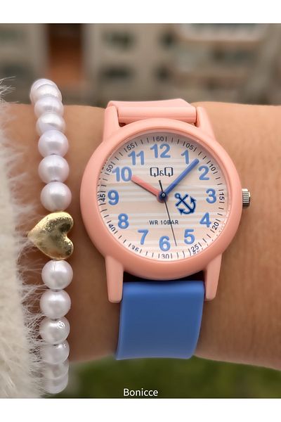 Q&Q 10 Atm, 2 Years Warranty, Blue Silicone Cord Girl Wrist Watch