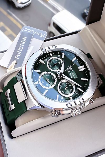 Ferrucci Function Original Men Wristwatch Waterproof Green Color Silicone Cord + Gift Bracelet Fre2050C5