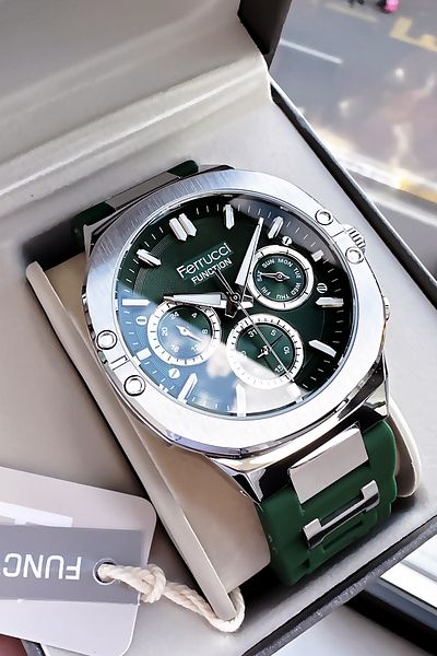 Ferrucci Function Original Men Wristwatch Waterproof Green Color Silicone Cord + Gift Bracelet Fre2050C5