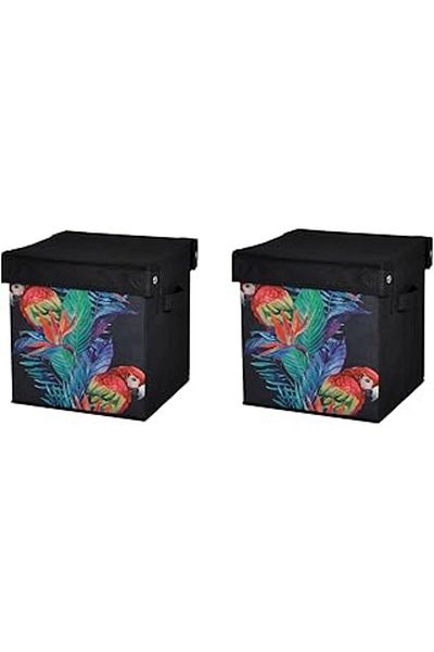 Bosphorus Homi Storage Box Set, Covered Parrot Pattern Fabric 2 Pieces 28X28X28Cm