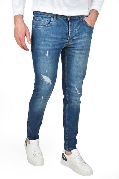 DeepSEA Ανδρικό τζιν παντελόνι Navy Blue Ripped Slim Fit Lycra 2504810