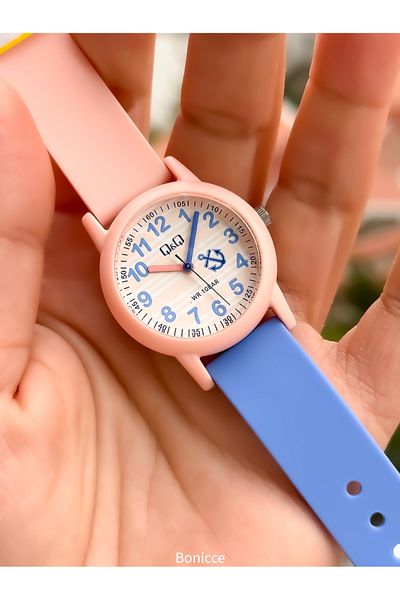 Q&Q 10 Atm, 2 Years Warranty, Blue Silicone Cord Girl Wrist Watch
