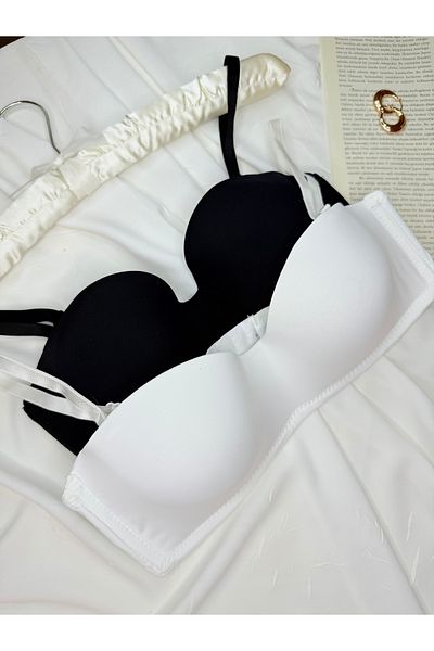 ROZENİN LINGERIE Set de 2 sutien fără bretele Lotus Gatherer alb-negru