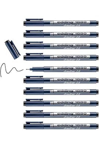 Mu Art Ahşap Edding 1880 Technical Drawing Marker - Black - 10 Pens - 0.8 mm Line Width