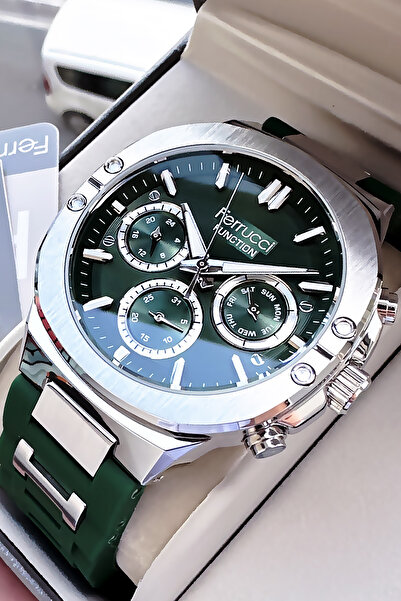 Ferrucci Function Orijinal Erkek Kol Saati Su Geçirmez Yeşil Renk Silikon Kordon + Hediye Bileklik FRE2050C5