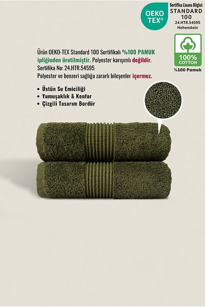 Ellaline Σετ πετσετών προσώπου 2 τεμαχίων 100% βαμβακερή πιστοποιημένη πετσέτα κεφαλιού |   Κουζίνα |   Προίκα 50x90cm Σκούρο Πράσινο