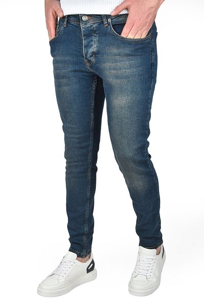 DeepSEA Blugi pentru bărbați, albastru bleumarin, slim-fit, din lycra, spălat cu piatră 2504714