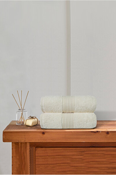 Ellaline Set of 2 Hand Face Towels 100% Cotton Certified Head Towel | Kitchen | Dowry 50X90Cm Cream