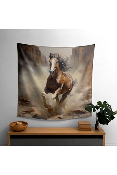 PaintedAnarchy مفرش حائط مطبوع عليه لوحة زيتية من Wild Horse Canyon - ظهر قطن 100%، ألوان نابضة بالحياة، غرفة النوم،
