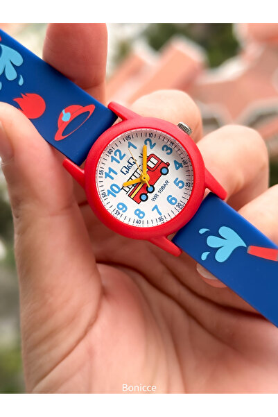 Q&Q 10 Atm, 2 Years Warranty, Navy Blue Silicone Cord Boy's Wristwatch Suitable for Pool and Sea Use