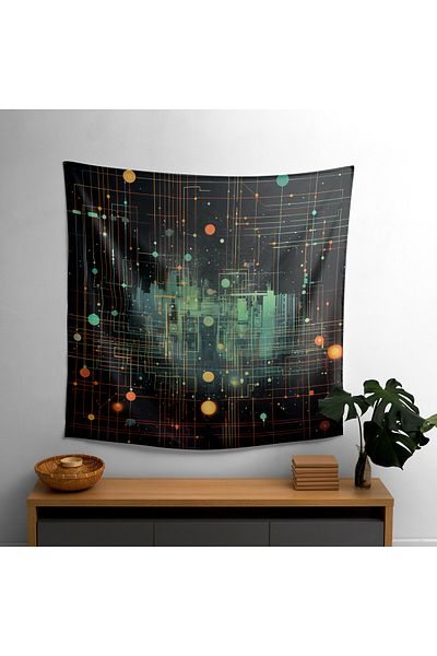 PaintedAnarchy Neon Star Map Wall Covering - Vibrant Sublimation Print - 100% Cotton Backing - Modern Decorative