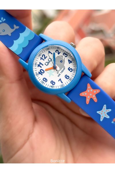 Q&Q 10 Atm, 2 Years Warranty, Navy Blue Silicone Cord Boy's Wristwatch Suitable for Pool and Sea Use